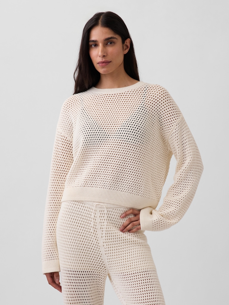 100% Cotton Crochet Relaxed Sweater
