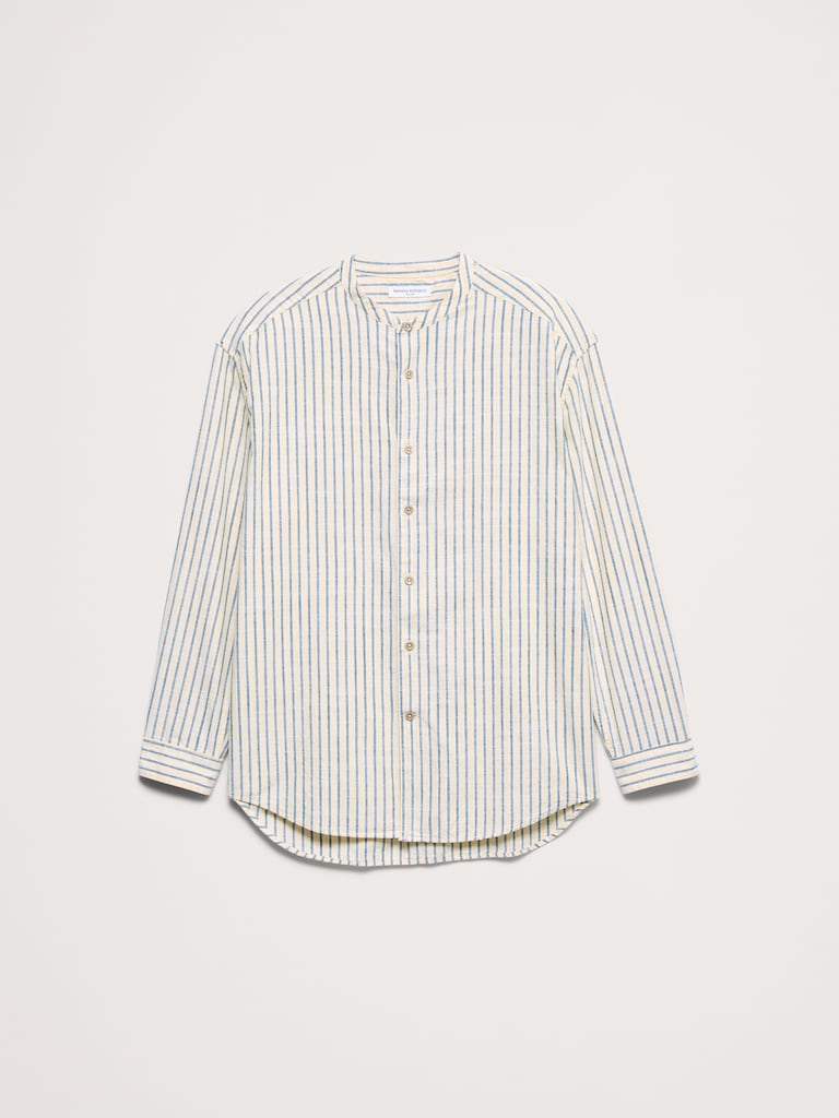 Relaxed-Fit Cotton-Slub Banded-Collar Shirt