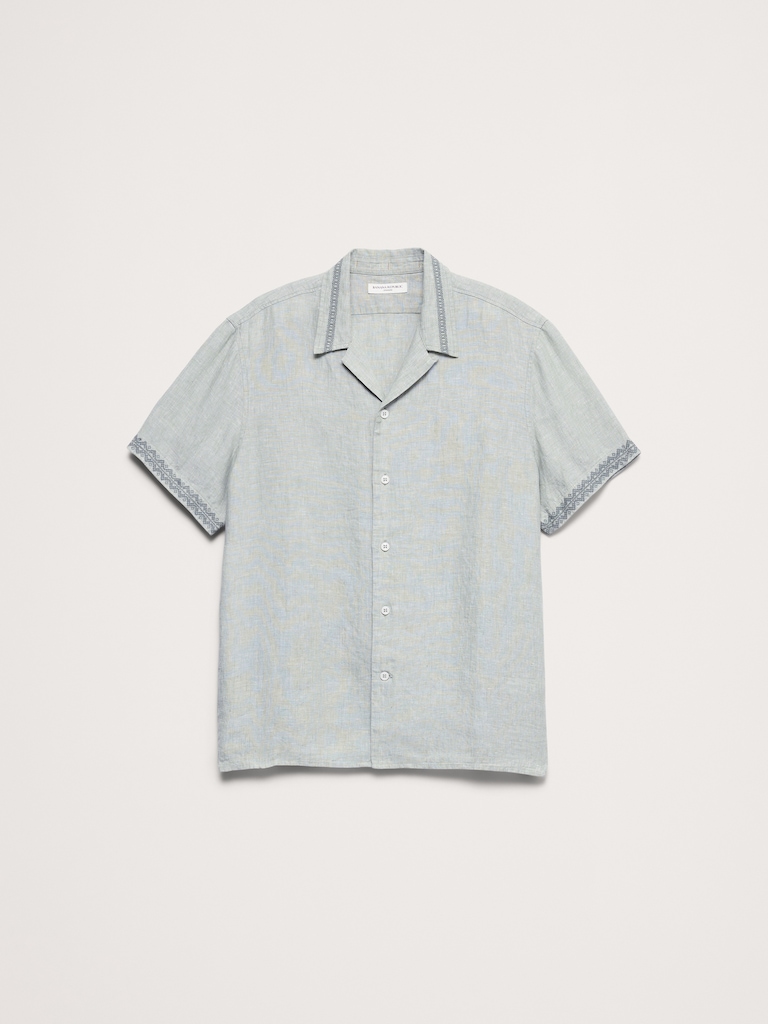 Standard-Fit Embroidered Linen Resort Shirt