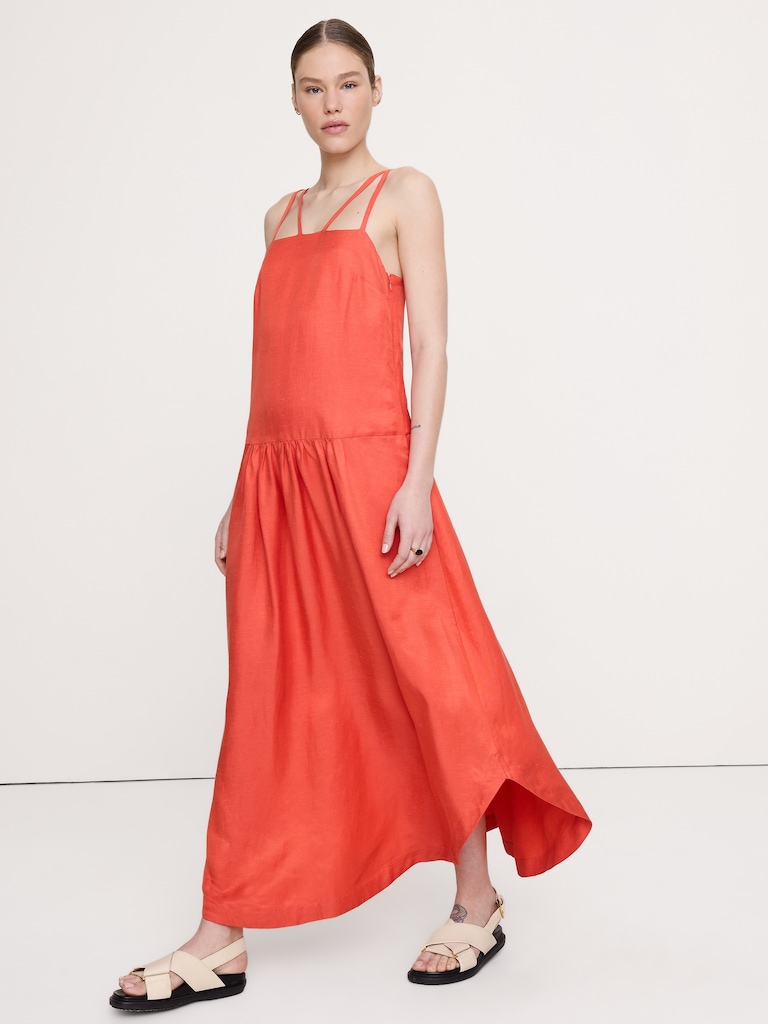 Viscose-Linen Drop-Waist Maxi Dress