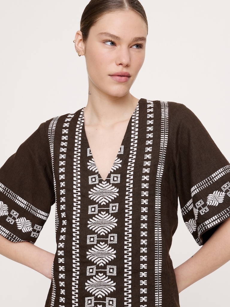 Embroidered Linen Mini Dress