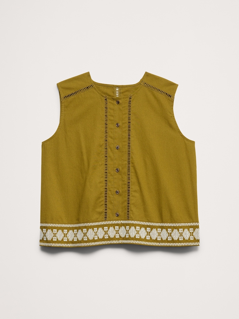 Embroidered Stretch-Cotton Tank
