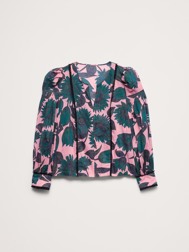 Lightweight Cotton Puff-Sleeve Top