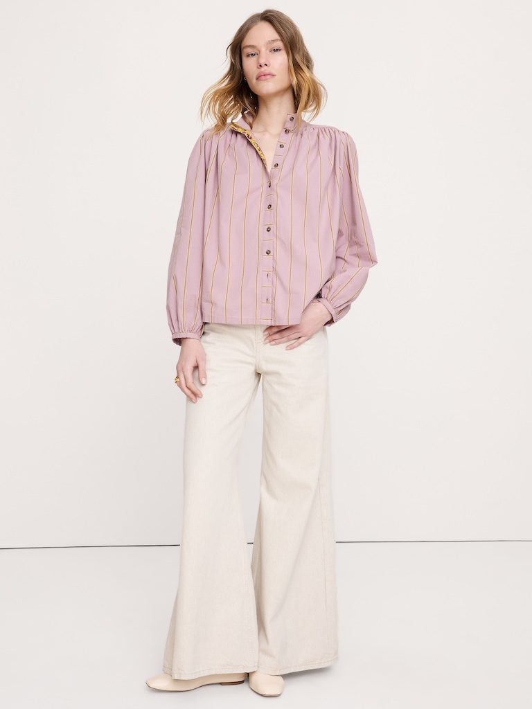 Breezy-Cotton Ruched-Shoulder Shirt