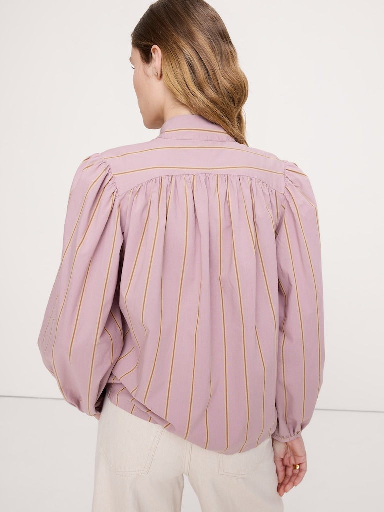 Breezy-Cotton Ruched-Shoulder Shirt