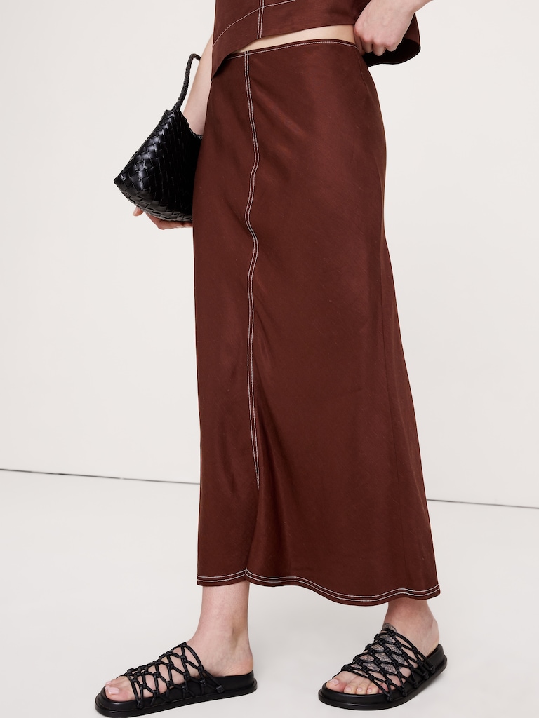 Viscose-Linen Bias-Cut Maxi Skirt