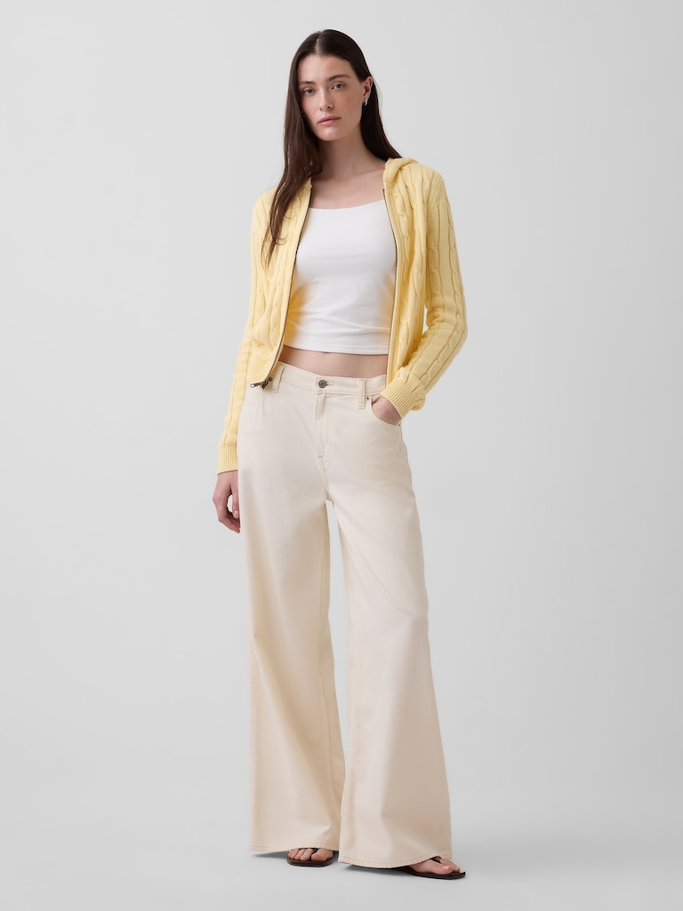 100% Cotton Cable-Knit Zip Cardigan