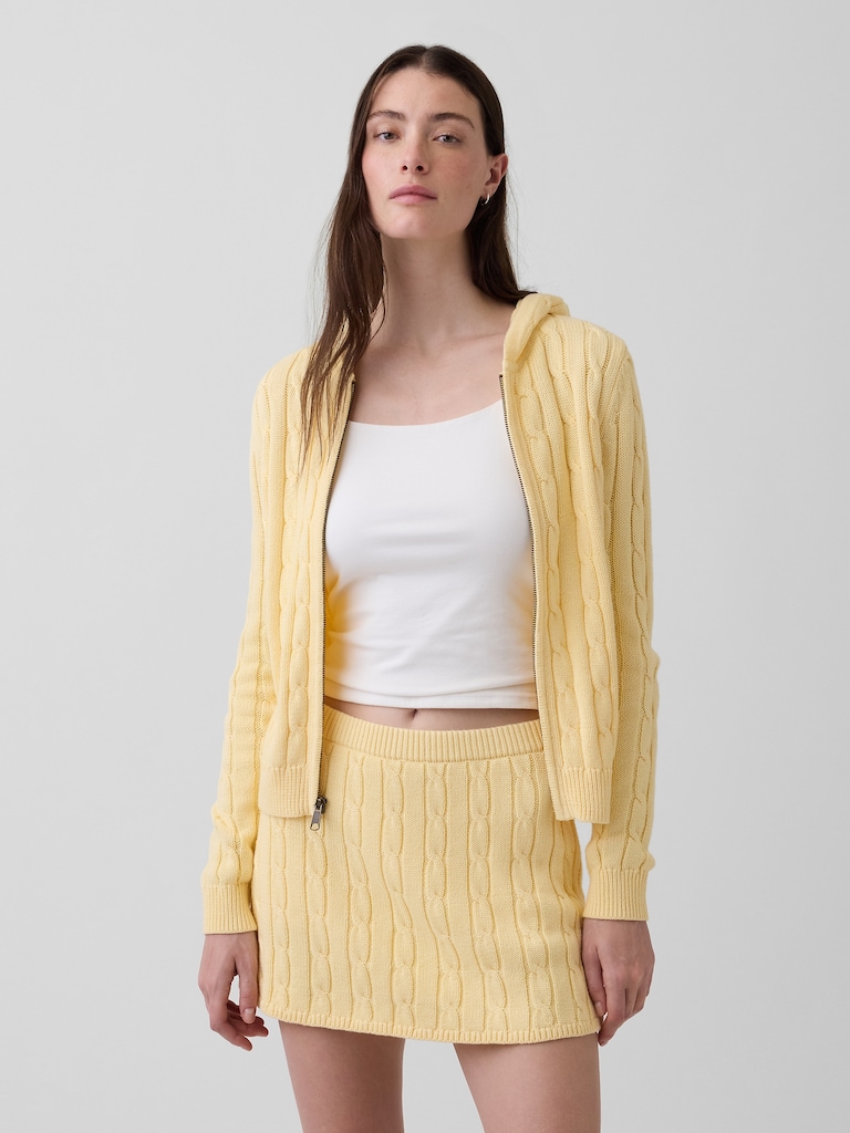 100% Cotton Cable-Knit Zip Cardigan