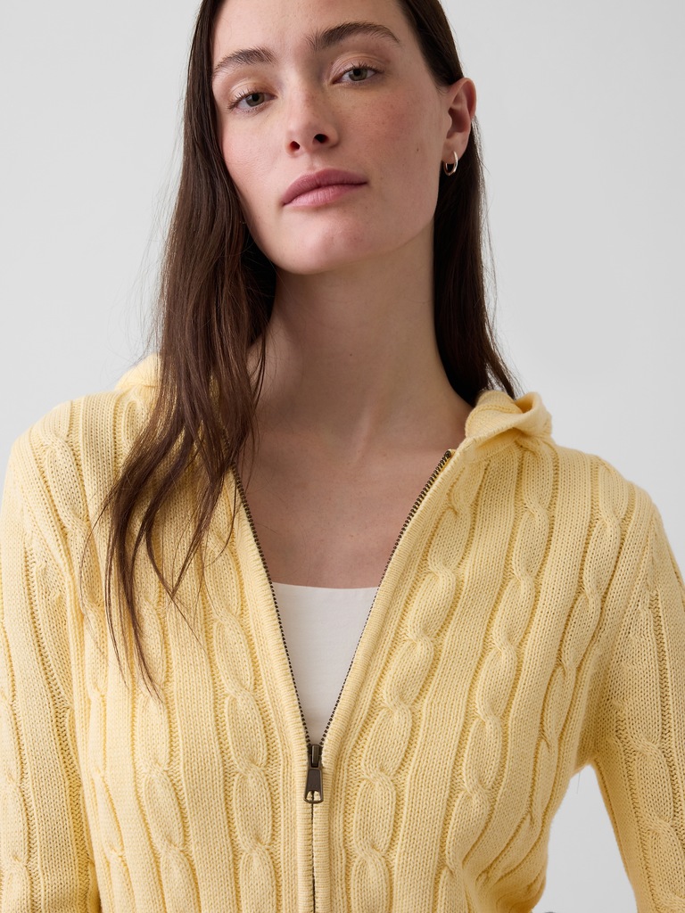 100% Cotton Cable-Knit Zip Cardigan