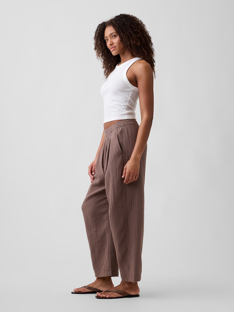 Mid Rise Pull-On Barrel Gauze Pants