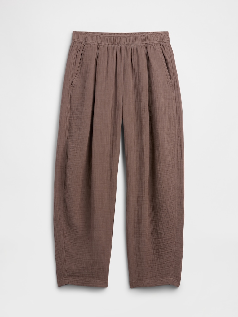 Mid Rise Pull-On Barrel Gauze Pants