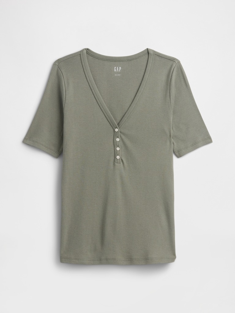Modern Ribbed V-Neck Henley Top