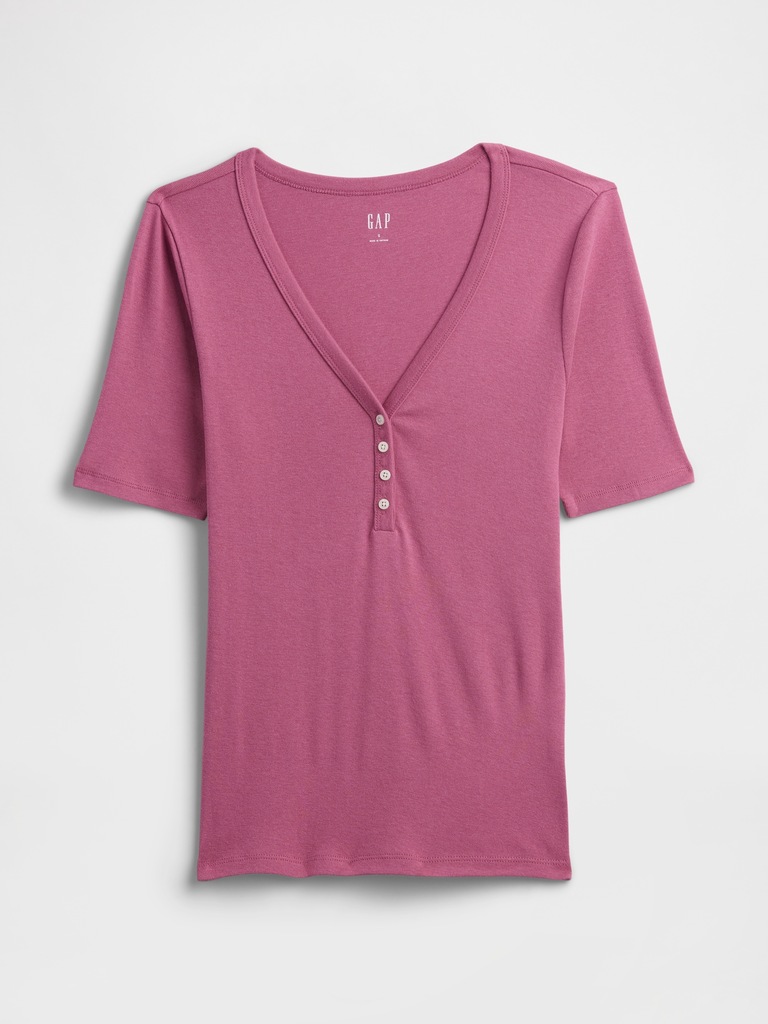 Modern Ribbed V-Neck Henley Top