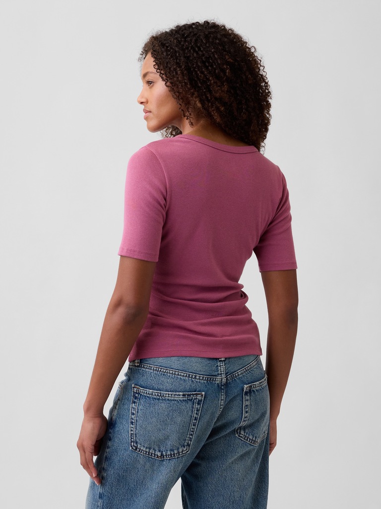 Modern Ribbed V-Neck Henley Top