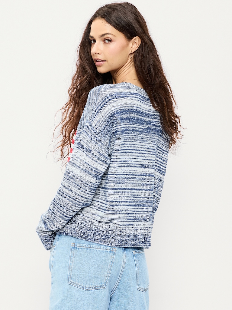 Seaside Cotton Long-Sleeve Flag Sweater