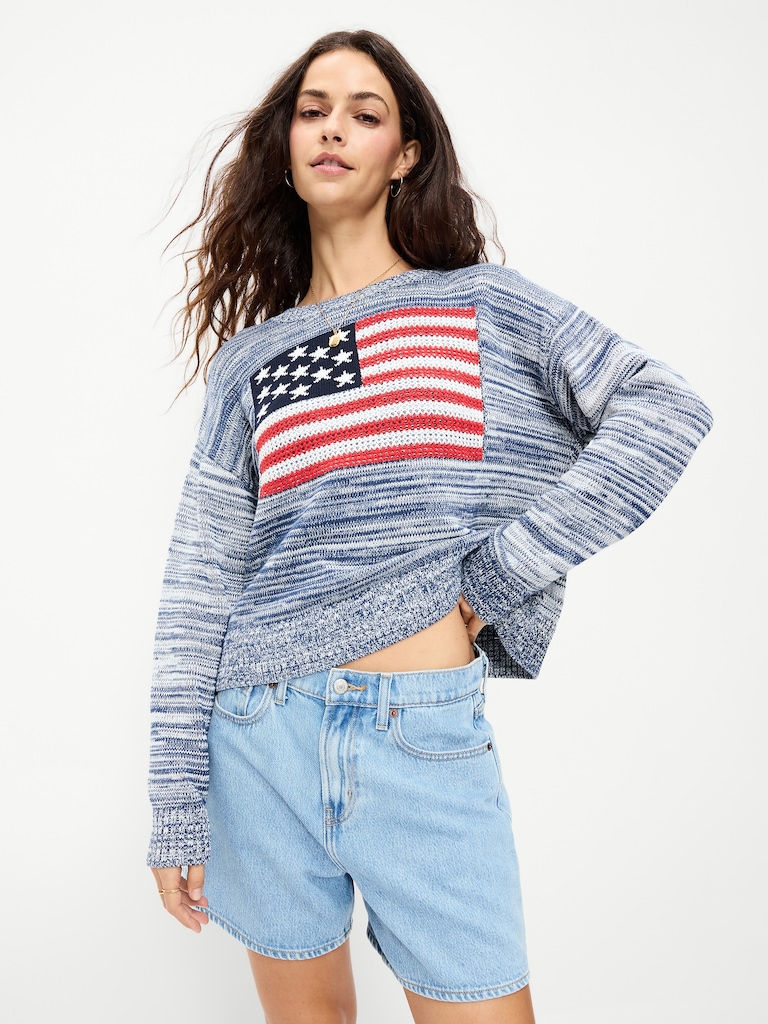 Seaside Cotton Long-Sleeve Flag Sweater