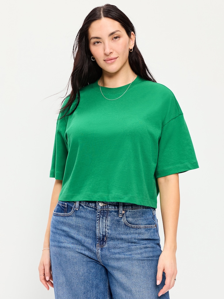 Vintage Crew-Neck Oversized Crop T-Shirt