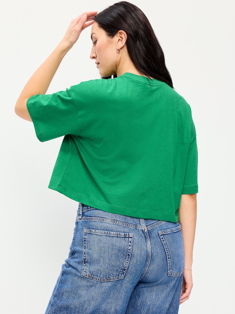 Vintage Crew-Neck Oversized Crop T-Shirt