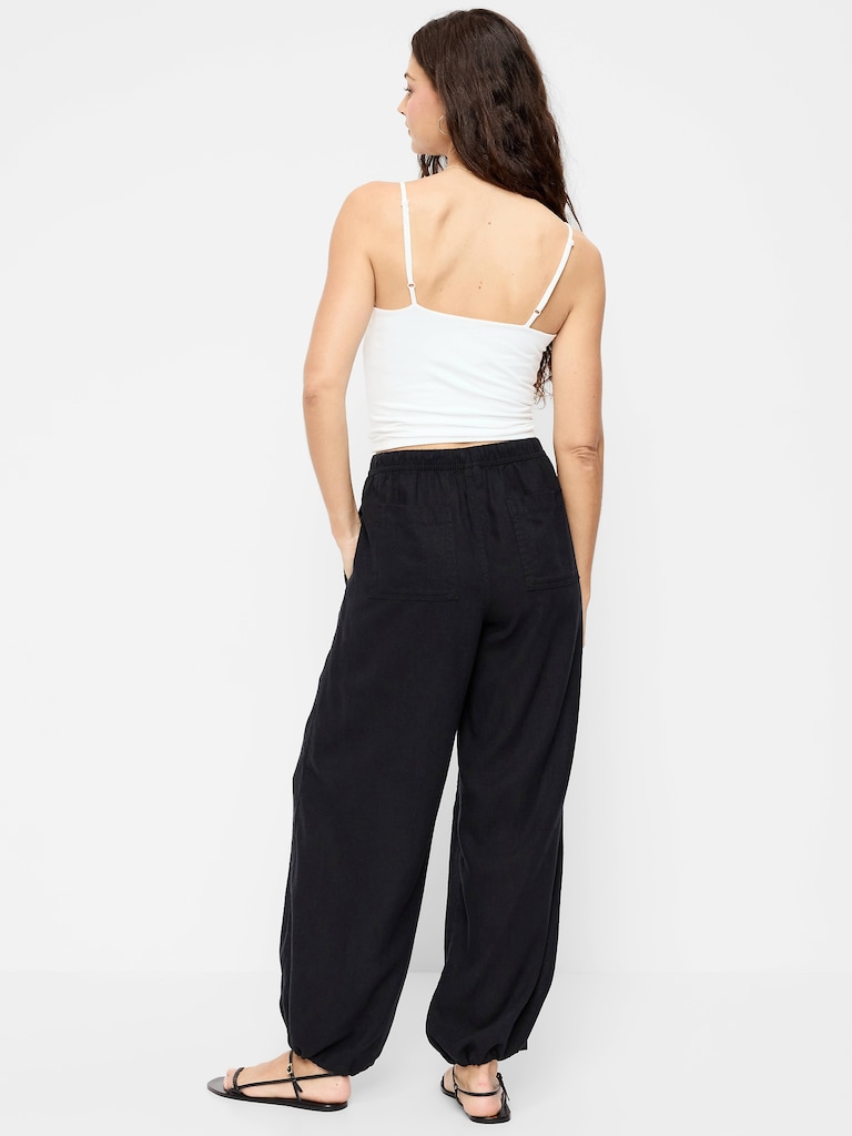 Mid-Rise Linen-Blend Cinched-Ankle Pants