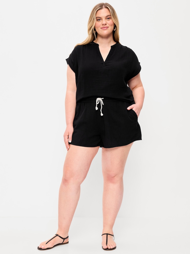 High-Waisted Crinkle Gauze Shorts