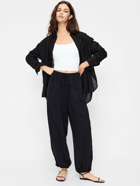 chinese dress ladies Met Your Match Natural Linen-Blend Wide Leg Pants