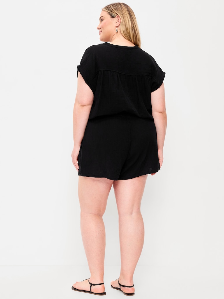 High-Waisted Crinkle Gauze Shorts