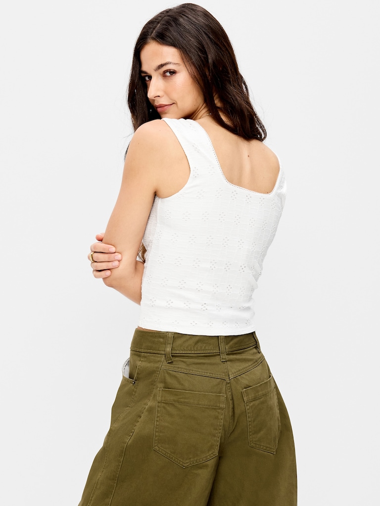Seamed-Bodice Eyelet Tank Top