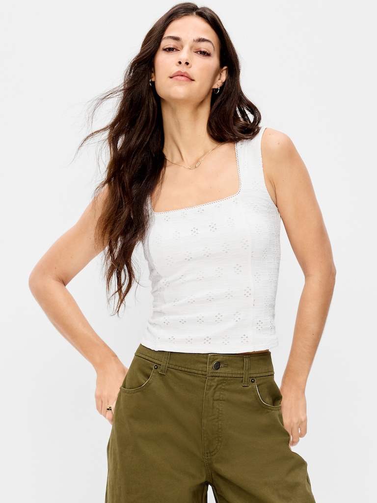 Seamed-Bodice Eyelet Tank Top