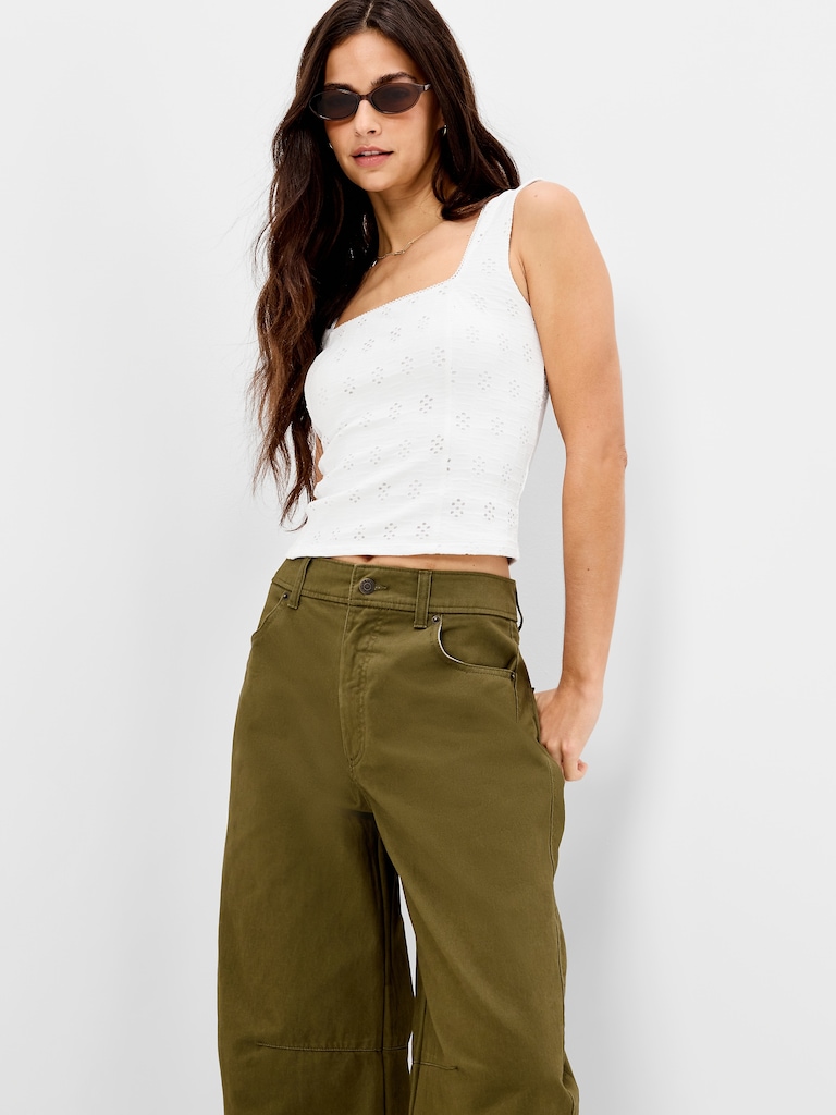 Seamed-Bodice Eyelet Tank Top