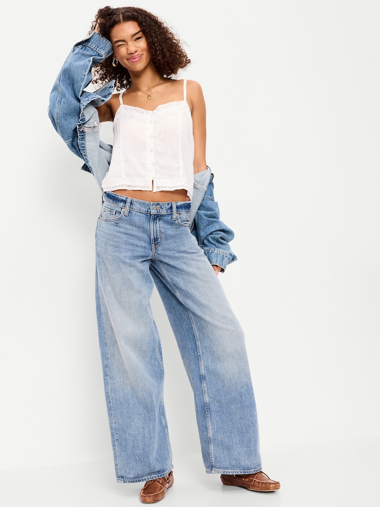 Lace-Trim Linen-Blend Cami Tank Top