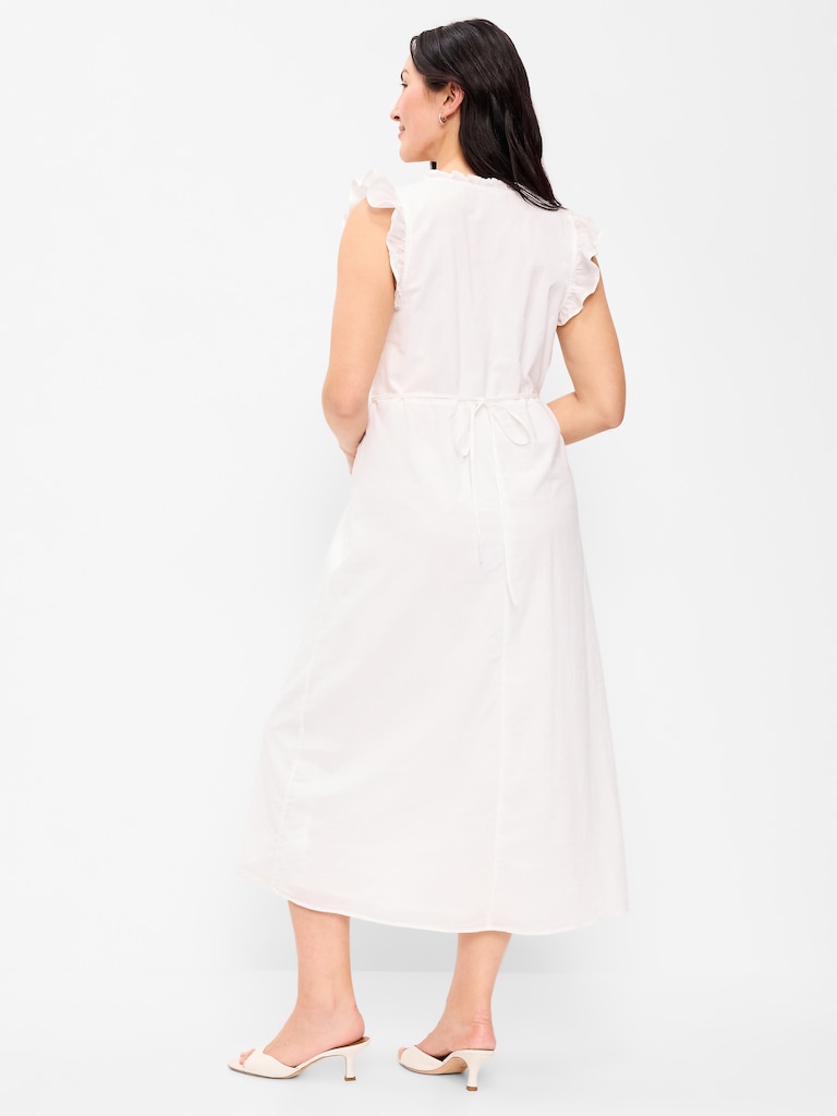 V-Neck Flutter-Sleeve Midi Dress