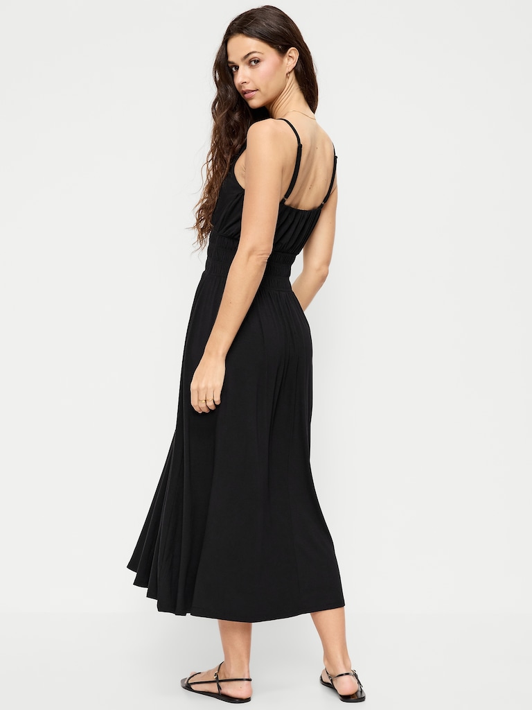Fit & Flare Jersey Smocked-Waist Midi Dress
