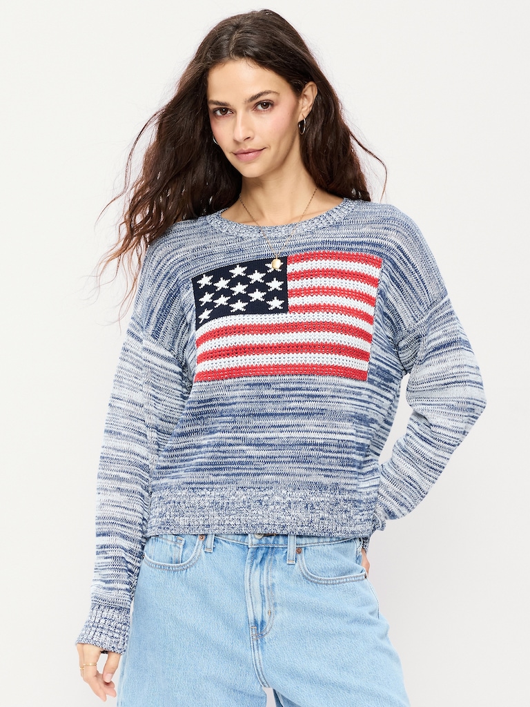 Seaside Cotton Long-Sleeve Flag Sweater