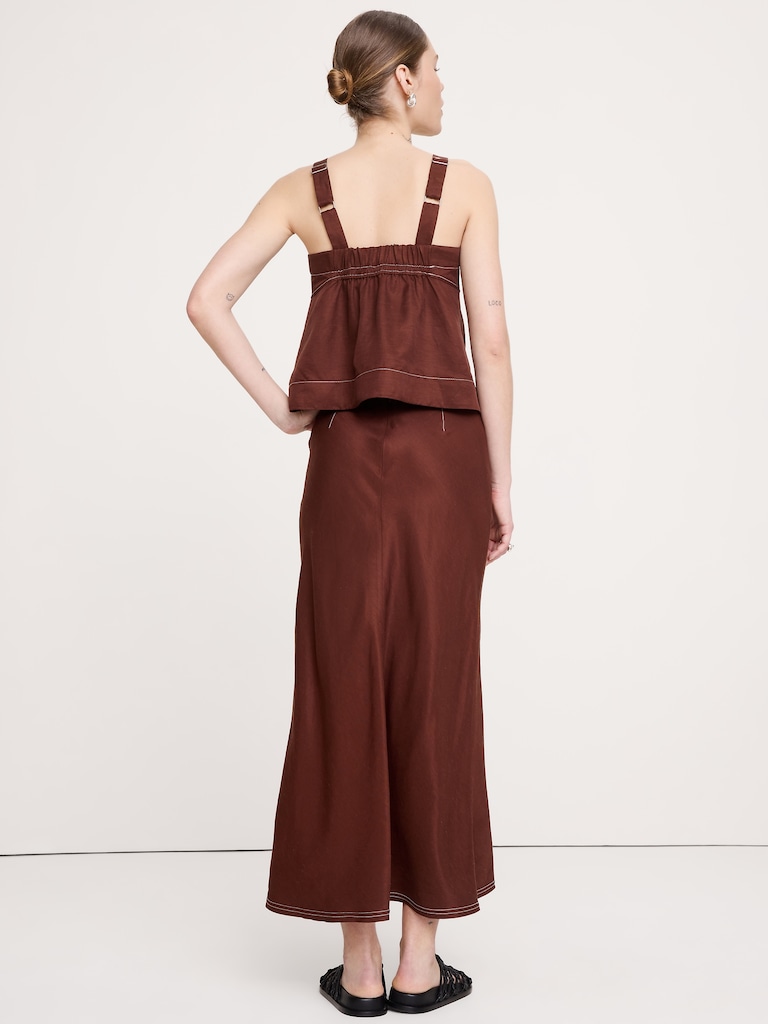 Viscose-Linen Bias-Cut Maxi Skirt