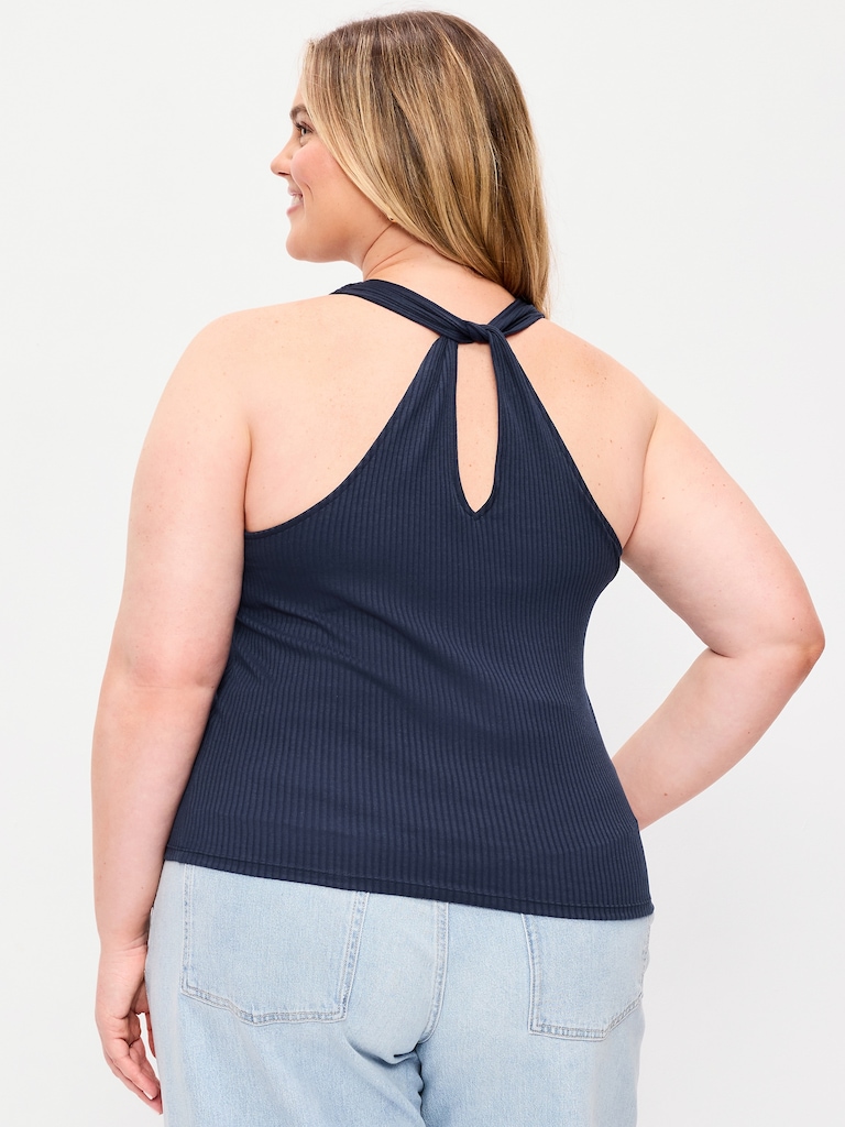 Sleeveless Ribbed Loop-Back Tank Top