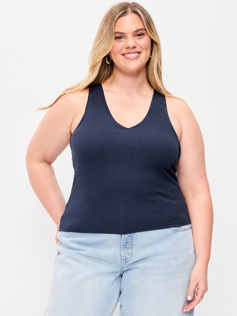 Sleeveless Ribbed Loop-Back Tank Top