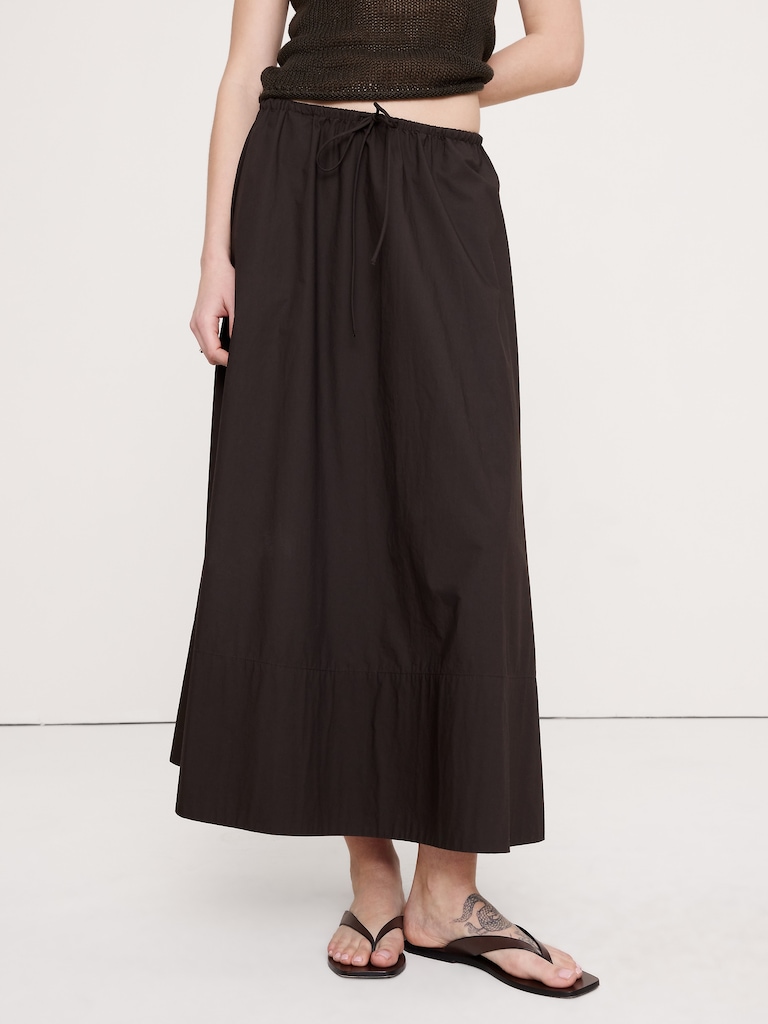 Jupe longue à coulisse en popeline de coton