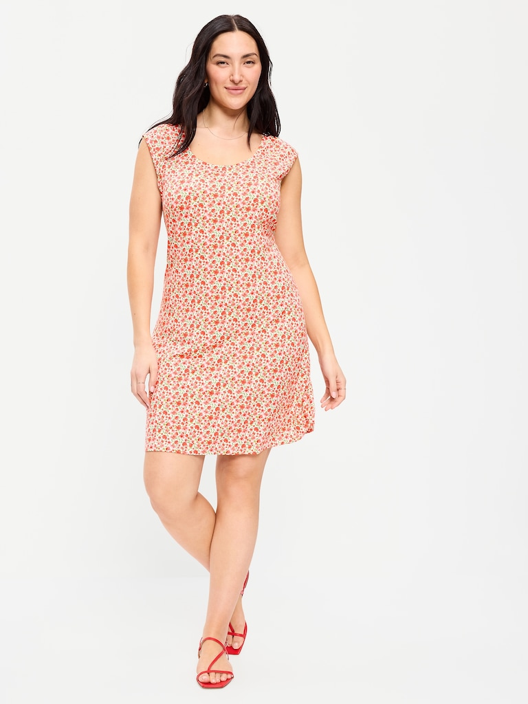 Short-Sleeve Scoop-Neck Mini Dress