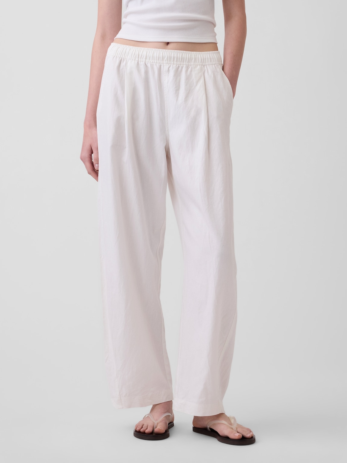 Linen-Blend Easy Barrel Pants