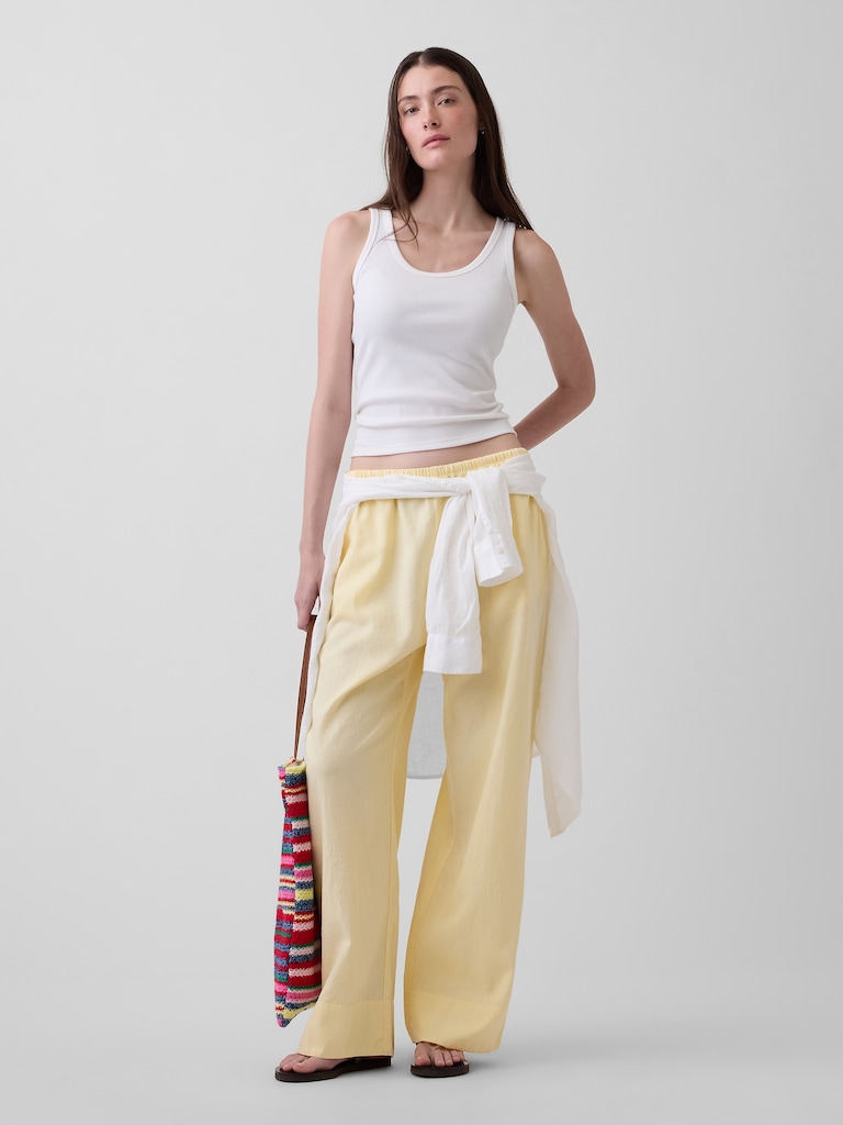 Linen-Blend Easy Wide-Leg Pants