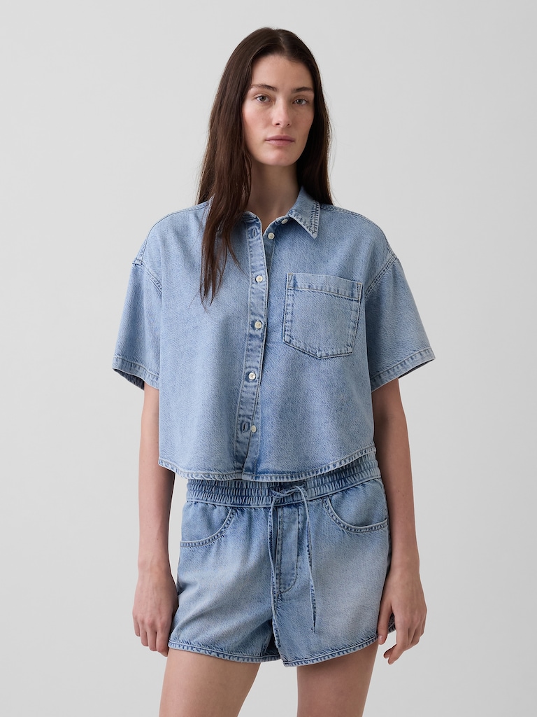 UltraSoft Denim Oversized Camp Shirt