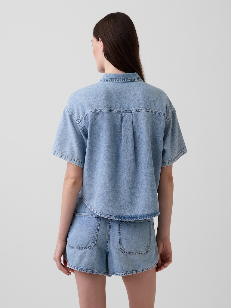 UltraSoft Denim Oversized Camp Shirt