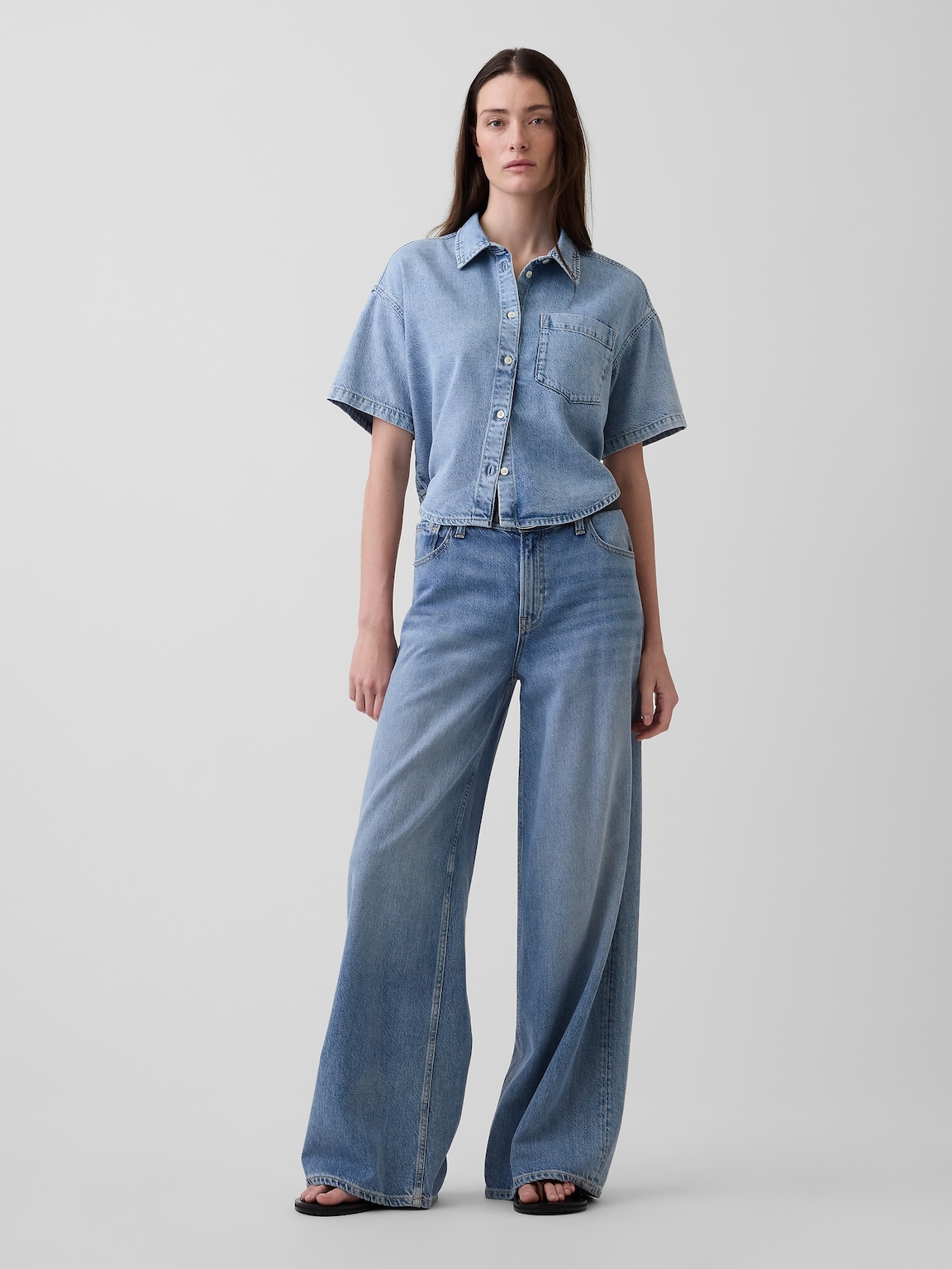 UltraSoft Denim Oversized Camp Shirt