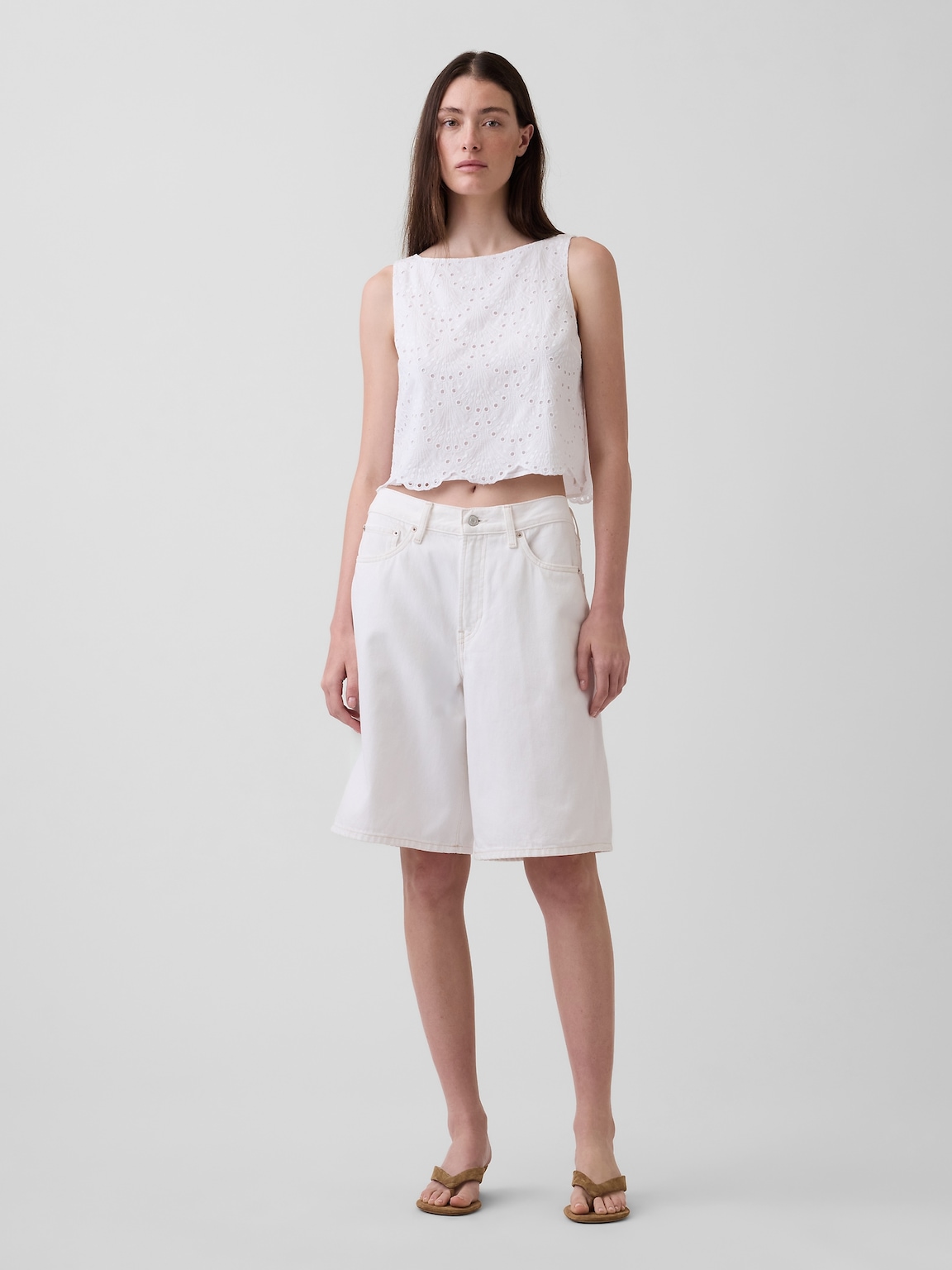 Eyelet Crop Shell Tank Top