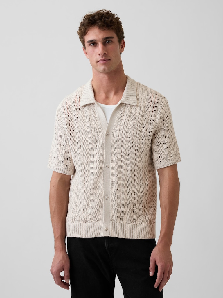 Herringbone Crochet Sweater Shirt