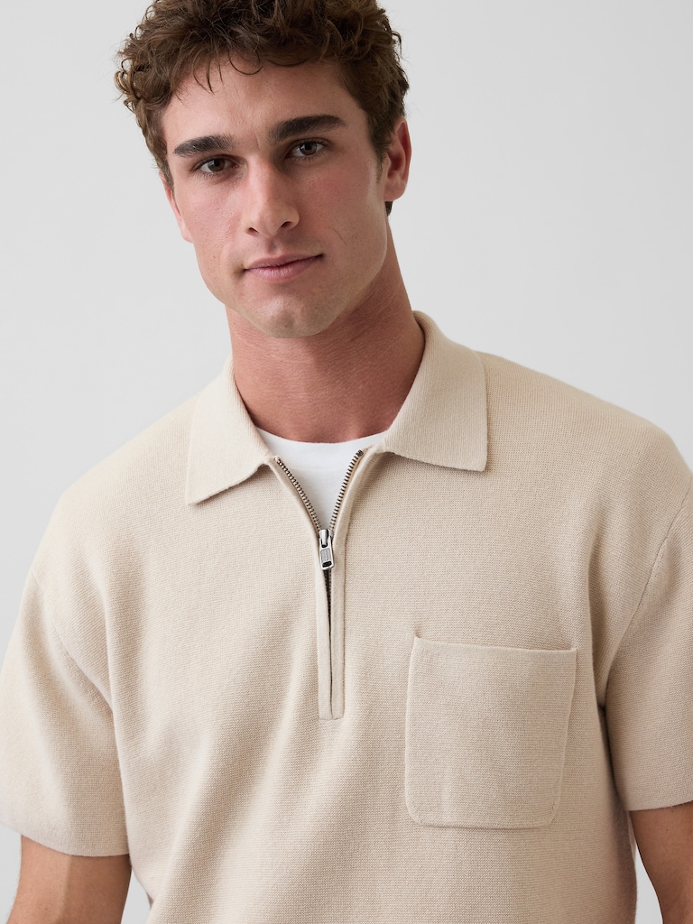 Oversized Quarter-Zip Pocket Polo Sweater
