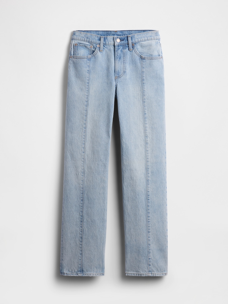 Mid Rise Seamed Straight Jeans