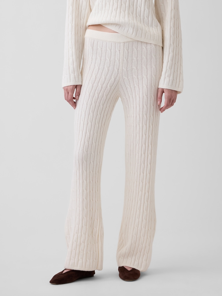 CashSoft Relaxed Cable-Knit Sweater Pants