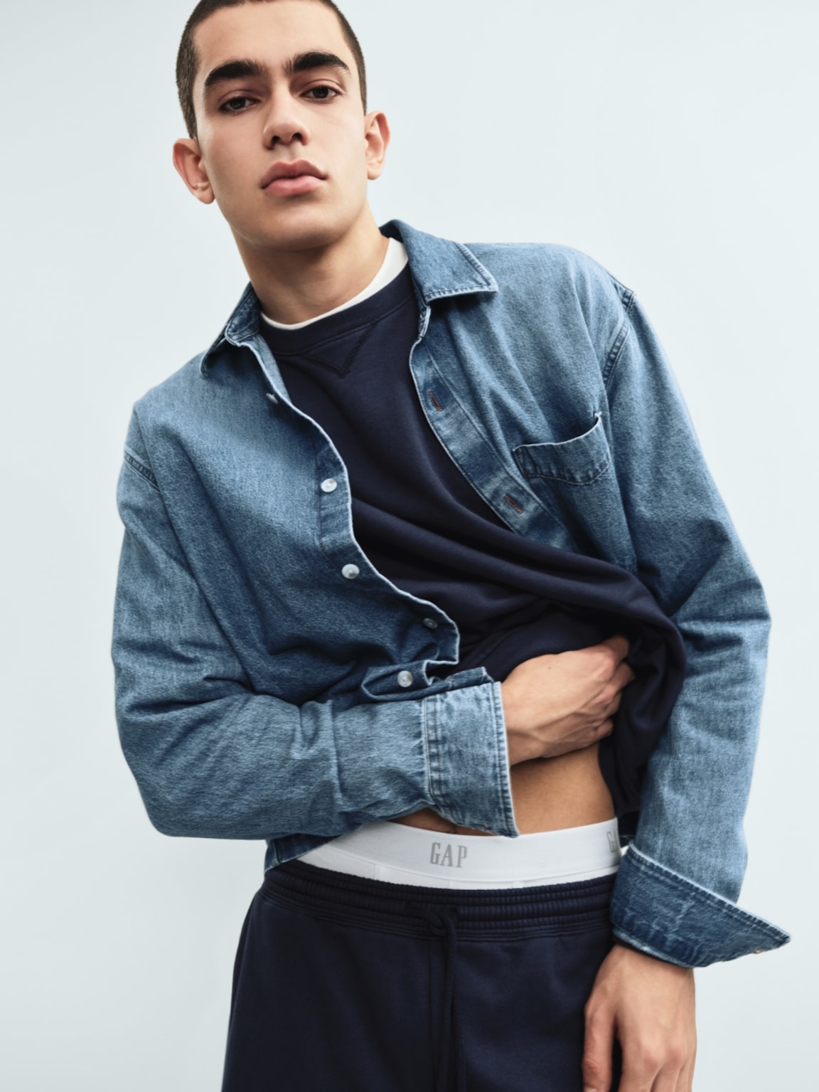 Denim Relaxed Straight-Hem Shirt