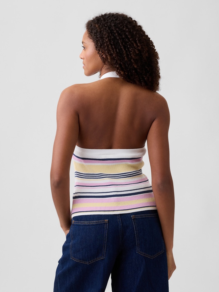 Sleeveless Halter Button-Up Sweater